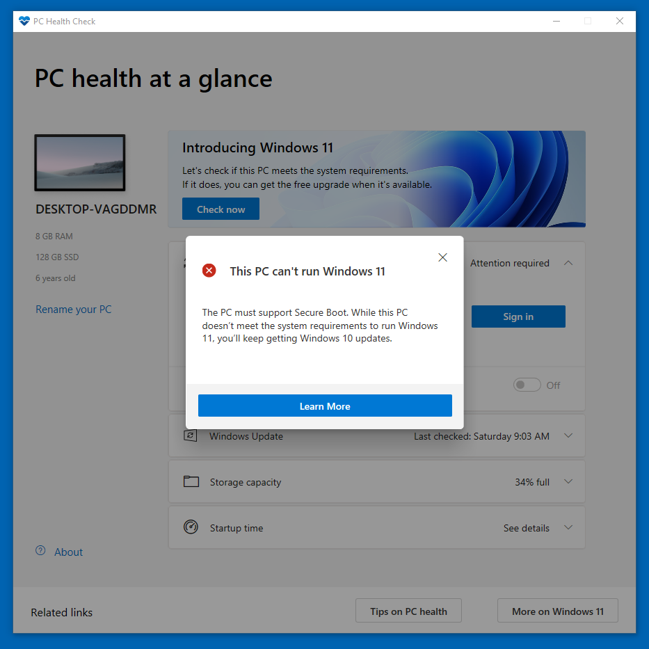 Microsoft's PC Health Check